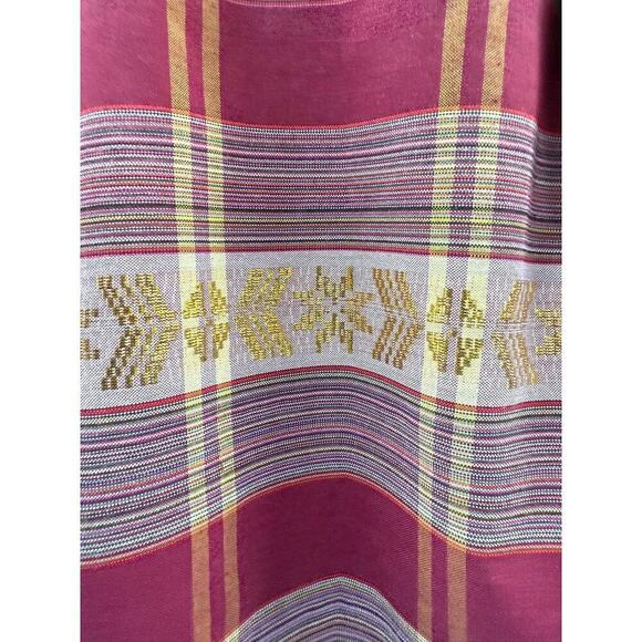 VTG 70s Maxi Skirt Cranberry/Pink Plaid Gold Metallic Thread Pleats Sz S/M - Picture 2 of 6